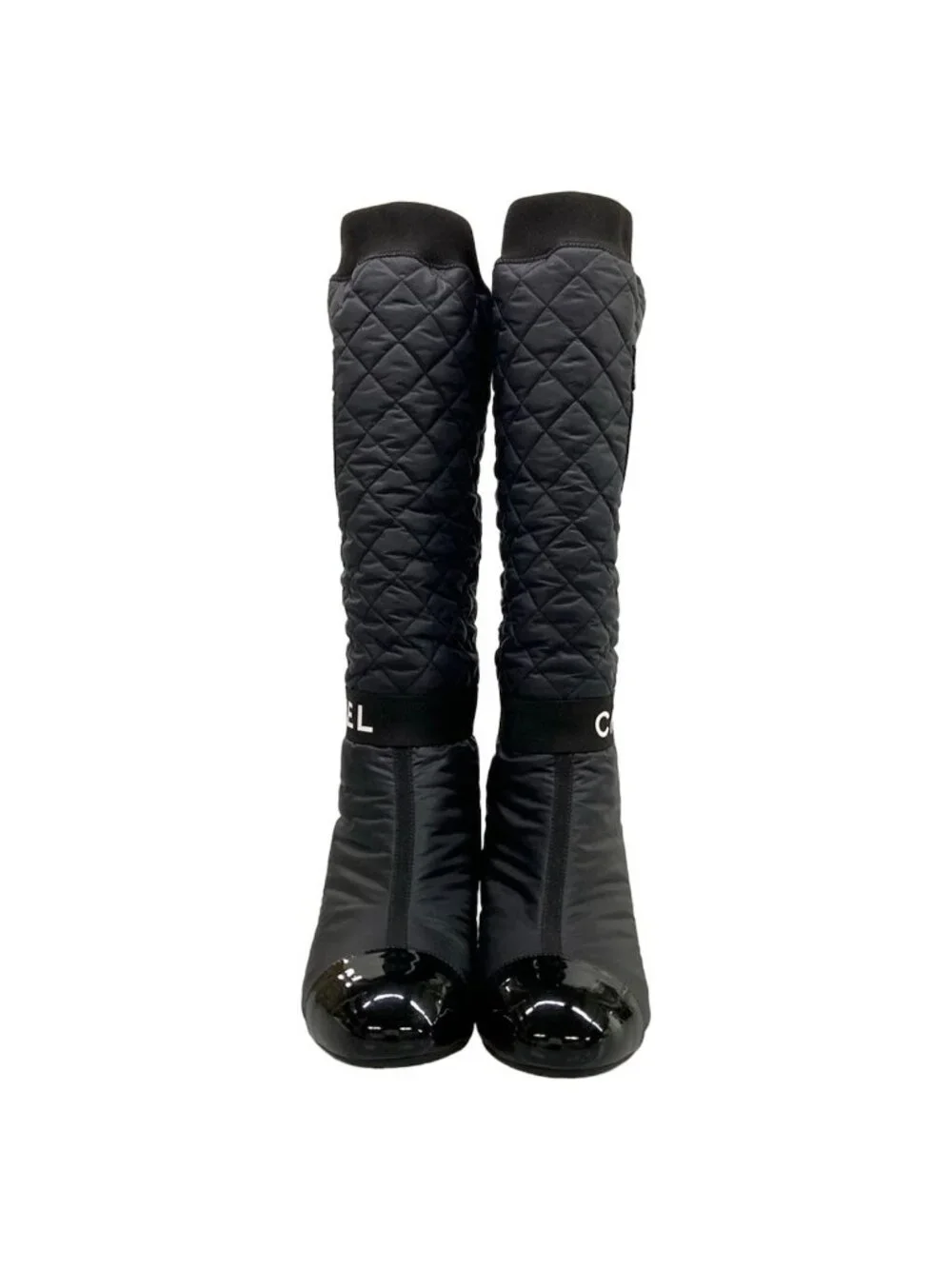 Chanel Long Boots 37 C Black 2-Way Nylon Cover Removable with Pocket Quilted